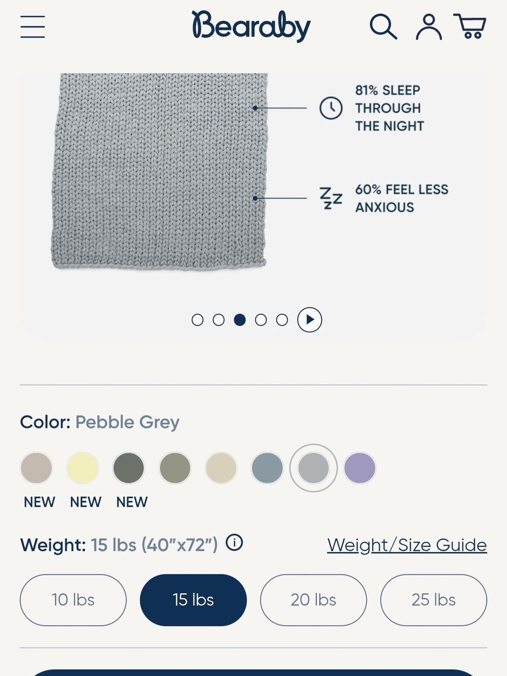 Bearaby Tree Napper Cooling/ Weighted Blanket - Pebble Gray Color - Picture 7 of 8